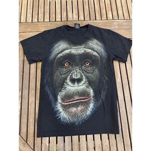 Rock Yeah Chimpanzee Ape Face Graphic T-Shirt Black Size Small S